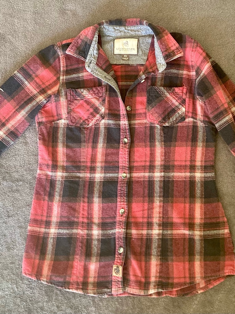 Legendary Whitetails Red and Black Plaid Women's Button-Down Shirt